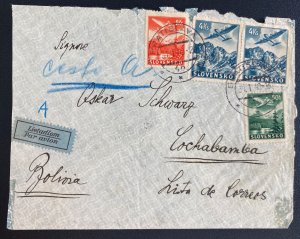 1940 Bratislava Slovakia Airmail Cover To Cochabamba Bolivia