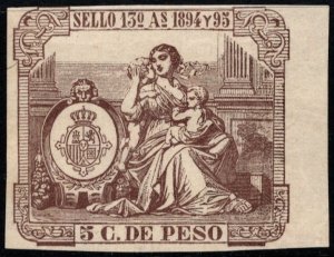 1894-1895 Spanish West Indies Revenue Sello 13 5 C. de Peso Export Stamp Unused