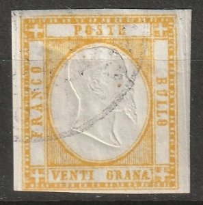 Italy Naples 1861 Sc 26b Two Sicilies orange yellow probable fake cancel thin