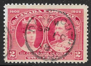 Canada Scott 98 Used 2c carmine Quebec Tercentenary issue of 1908, SON