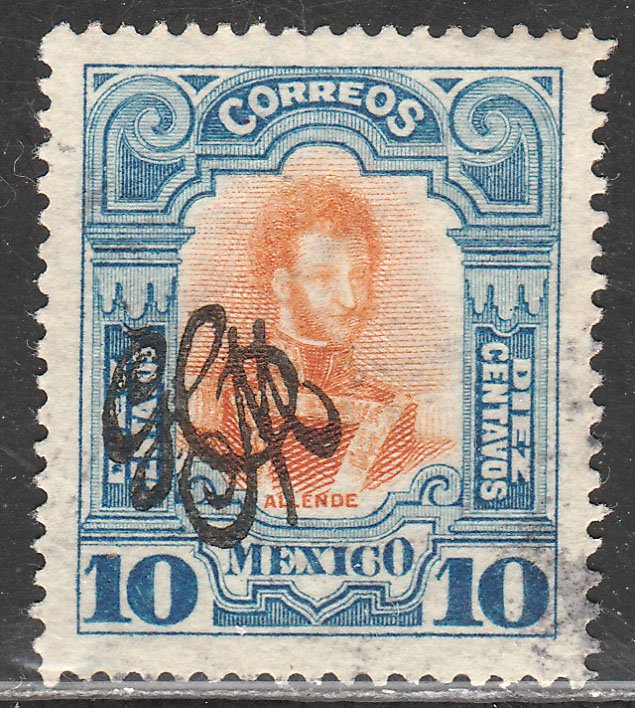 MEXICO 489 10¢ CARRANZA MONOGRAM REVOLUT OVPERPRINT USED F-VF. (907)