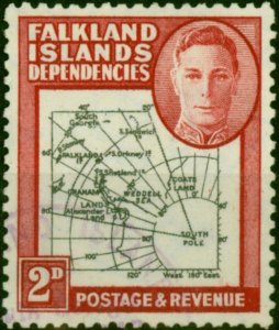 Falkland Island Dep 1946 2d Black & Carmine SGG3a 'Gap in 80th Parallel' V.F.U