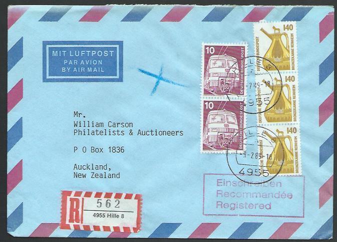 GERMANY 1989 Registered airmail cover to New Zealand - nice franking.......11270