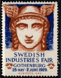 1929 Sweden Poster Stamp Swedish Industries Fair Gothenburg May 25-June 2