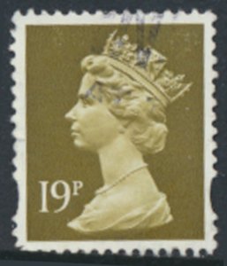 GB  Machin 19p SG Y1682  Used  Blue band SC# MH208  see scans & details