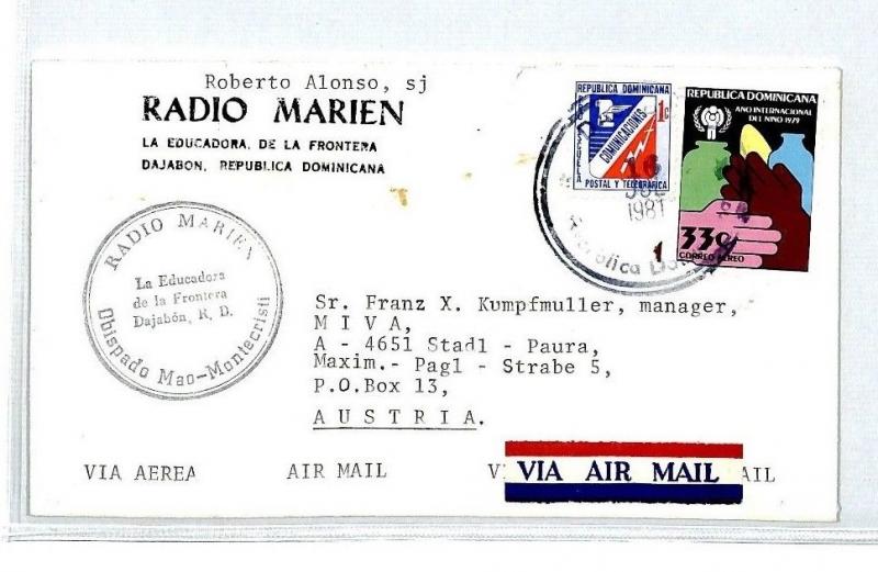 DOMINICAN REP *Dajabon Radio Marien* Air Mail MIVA Missionary Cover 1981 CM163