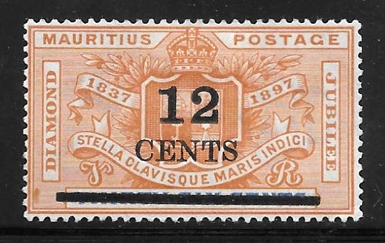 Mauritius 127: 12c on 36c Diamond Jubilee surcharge, MHR, F