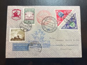 1933 Latvia LZ 127 Graf Zeppelin Airmail Cover Kaunas to Recife Brazil