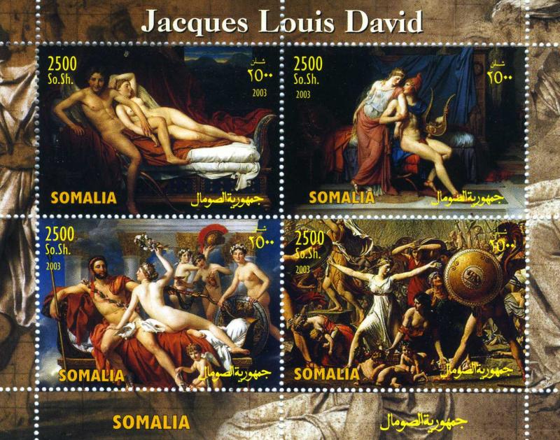 Somalia 2003 JACQUES LOUIS DAVID Nudes Paintings Sheet (4) Perforated Mint (NH)