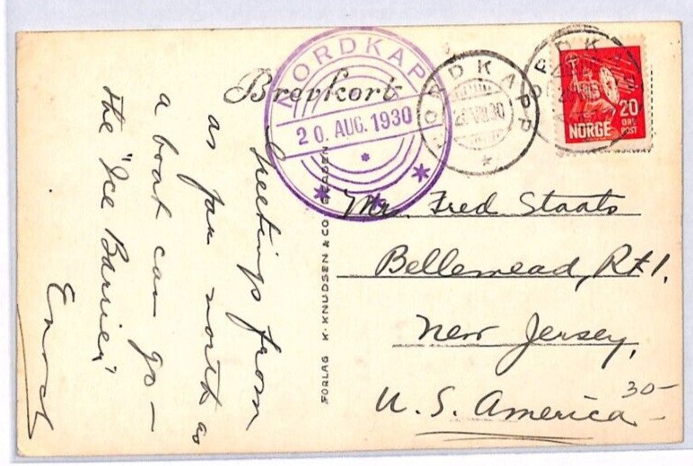 NORWAY Polar Sea Card ARCTIC *NORDKAPP* Cachet 1930 North Cape USA {samwells}PH6