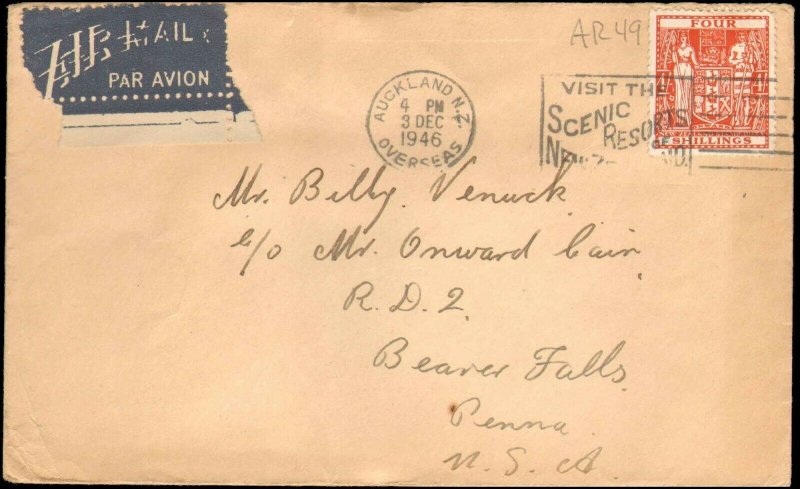 1946 NEW ZEALAND SINGLE FISCAL ISSUE TO UNITED STATES