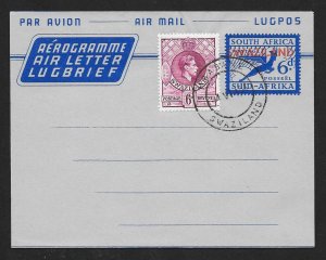 SWAZILAND Aerogramme 6d uprated 12d King & Flying Gazelle c1956 Mbabane cancel!