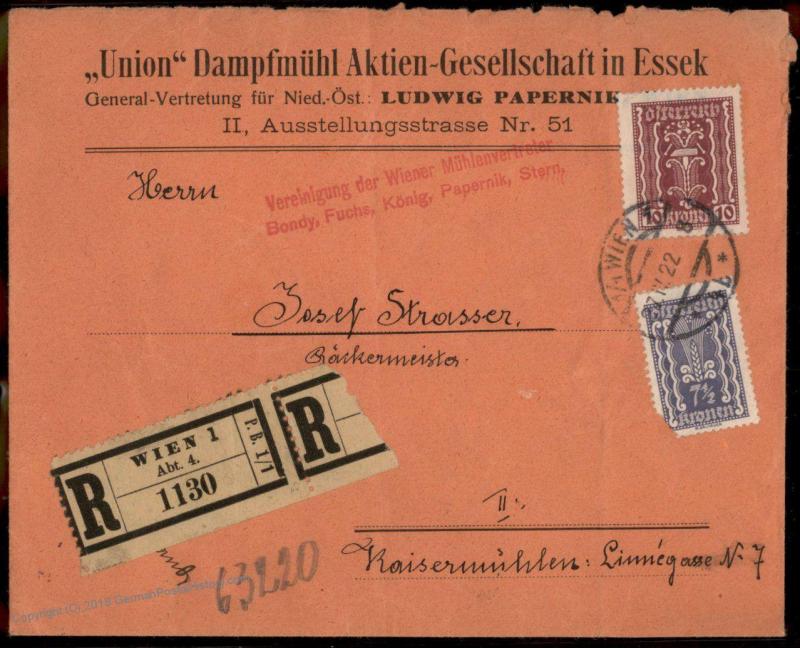 Austria 1924 Inflation Steam Mill Wien Vienna Registered Cover 81499