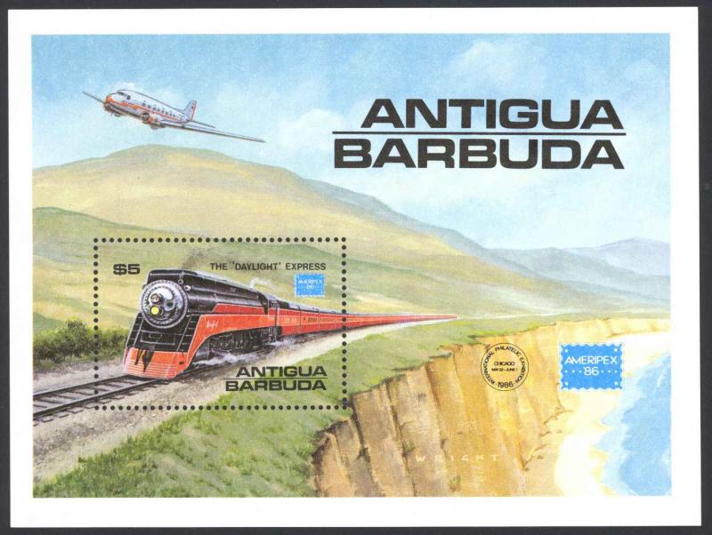 Antigua Sc# 938 MNH Souvenir Sheet 1986 $5 Trains - Daylight