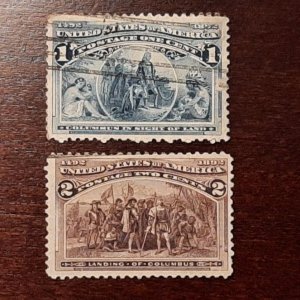 US Scott # 230-231; Used from 1893; F/VF centering; off paper