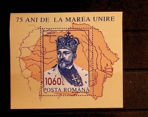 ROMANIA Sc 3869 NH SOUVENIR SHEET OF 1993 - KING FERDINAND & MAP