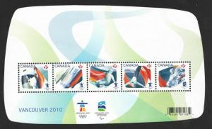 VANCOUVER 2010 WINTER OLYMPIC = Souvenir Sheet of 5 stamps Canada 2009 #2299 MNH