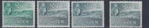 ADEN    1953 - 63    S G  52 + 53 + 53A + 53B      4 X 15C VALUES     MH 