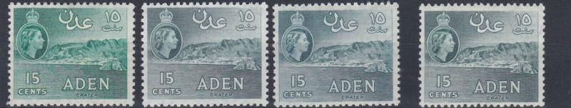 ADEN    1953 - 63    S G  52 + 53 + 53A + 53B      4 X 15C VALUES     MH 