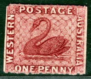 WESTERN AUSTRALIA QV Stamp SG44 1d Rough Perf (1861) SWAN Mint MM c£350 GBLUE127