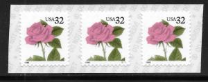 United States 2492g Pink Rose PNC Strip of 3 Plate Number S111 MNH