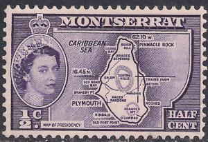 Montserrat 1953 - 63 QE2 1/2 ct Deep Violet MM SG 136a ( J1146 )