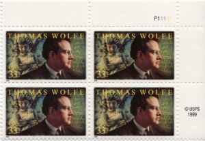 Scott #3444 Thomas Wolfe Plate Block of 4 Stamps - MNH