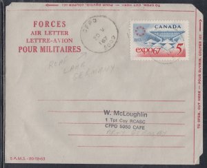 Canada - May 1967 Forces Rate Cover to Germany