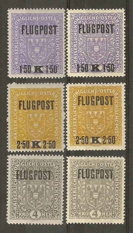 Austria 1918 'Flugpost' SG296-298A/B MNH Cat£55