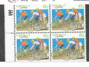 Australia  #1109b  41c Cycling block of 4  (MNH)   CV $4.40