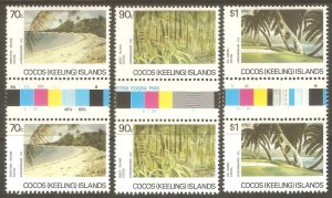 COCOS KEELING ISL Sc# 159 - 161 var MNH FVF Set3 x Gutter Pair Trees Ocean Beach
