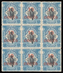 North Borneo 1916 10c on 12c block s in cents INVERTED var MNH. SG 188,188a.