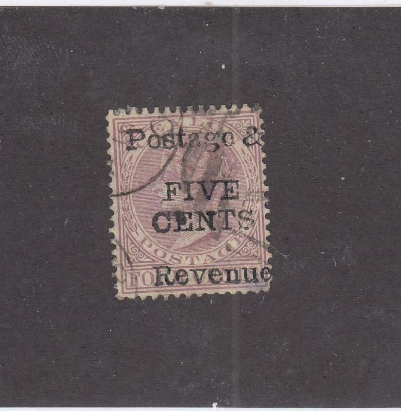 CEYLON  (MK987) # 117 VF-USED  POSSIBLE FAKE 5c QUEEN VICTORIA O/PRINT REVENUE