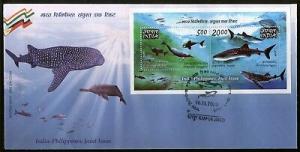 India 2009 Philippines Joints Issue Whale Dolphin Marine Life M/s on FDC