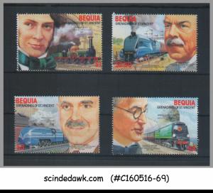 BEQUIA - 1986 LEADERS OF THE WORLD / RAILWAY LOCOMOTIVE & ENGINEERS - 4V- MNH