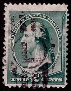 US Scott 213 2c Washington USED F/VF LH Perf 12 Banknote L Shoe Cancel 1887