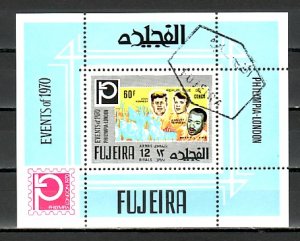 Fujeira, Mi cat. 1462, BL198A.  Stamp on Stamp & Pres. Kennedy. Canceled. ^