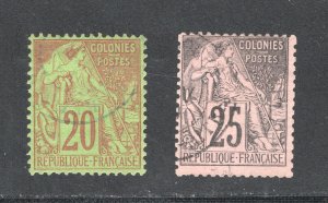 French Colonies #52, 54   F/VF,  Used, Commerce,  CV $21.25  .....   2120017