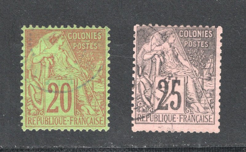 French Colonies #52, 54   F/VF,  Used, Commerce,  CV $21.25  .....   2120017