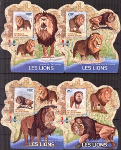 Ivory Coast 2014 Wild Cats Lions 4 S/S MNH