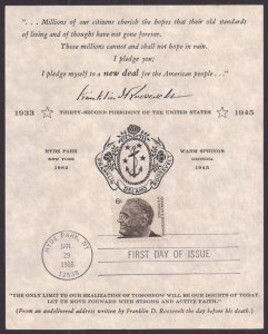 #1284 6c Roosevelt FDC, on small document, unknown cachet maker, VF