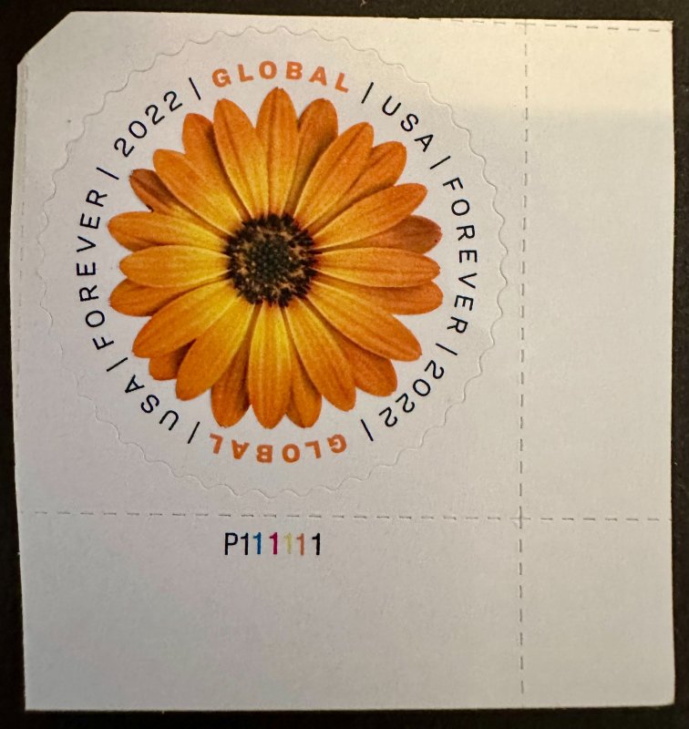US # 5680 2022 Global Forever stamp  w/plate # Mint NH