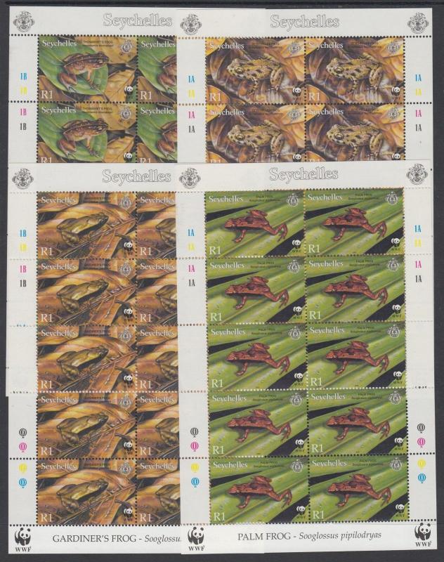 XG-BA332 SEYCHELLES IND - Wwf, 2003 Wild Animals, Frogs, 4 Sheets MNH