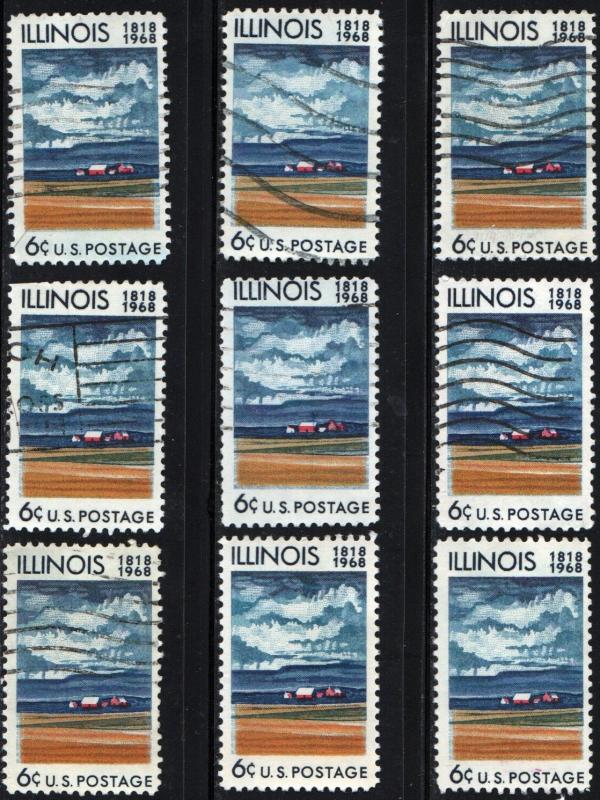 SC#1339 6¢ Illinois Statehood (1968) Used Lot of 9 Stamps