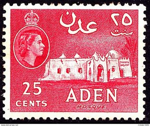 ADEN 1953 QEII 25c Carmine-Red SG54 MH