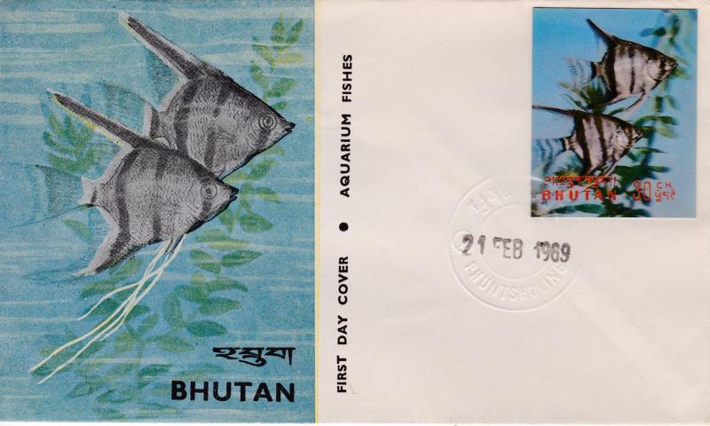 Bhutan 1969 Imperf. Litho 3D Fish Series 30ch First Day Cover
