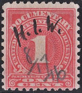 R207 1¢ Documentary Stamp (1914) Used