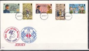 Jersey, Scott cat. 295-299. 75th Scout Anniversary issue. First day cover. ^