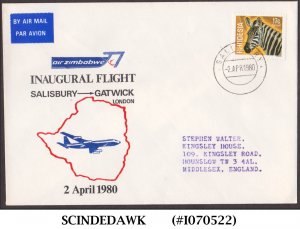 GREAT BRITAIN - 1980 AIR ZIMBABWE SALISBURY to GATWICK - FIRST FLIGHT COVER