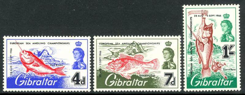 GIBRALTAR 1966 FISHING CHAMPIONSHIPS Set Scott 177-179 MNH